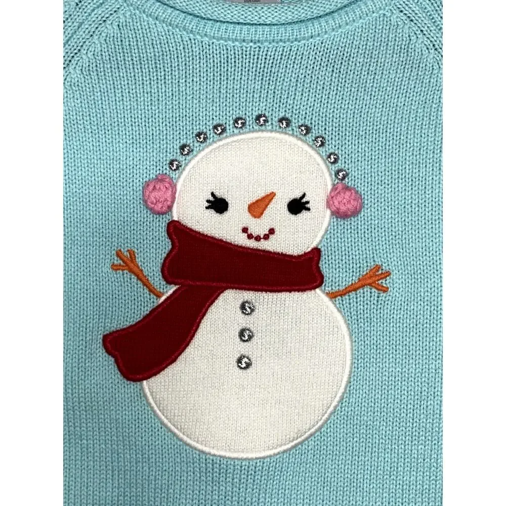 Gymboree girls snowman baby blue lightweight sweater SZ XS